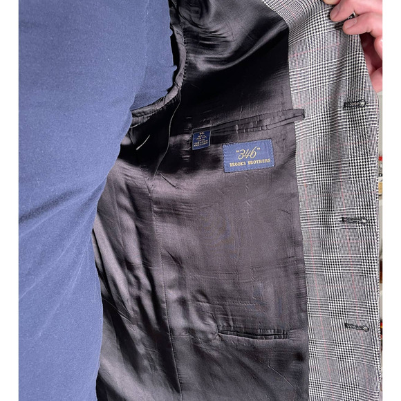 Brooks Brothers 346 Big & Tall 44L 100% WOOL Gray PLAID 3 Button Blazer Jacket - Picture 7 of 12